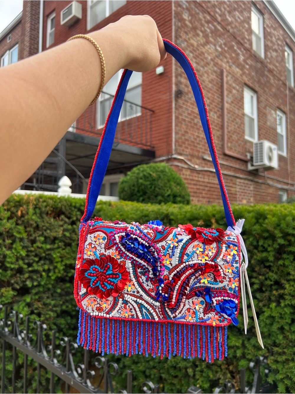 TJMAXX MARSHALLS Viral Paisley Floral Colorful Beaded Stripe Shoulder Bag Purse - Picture 4 of 16